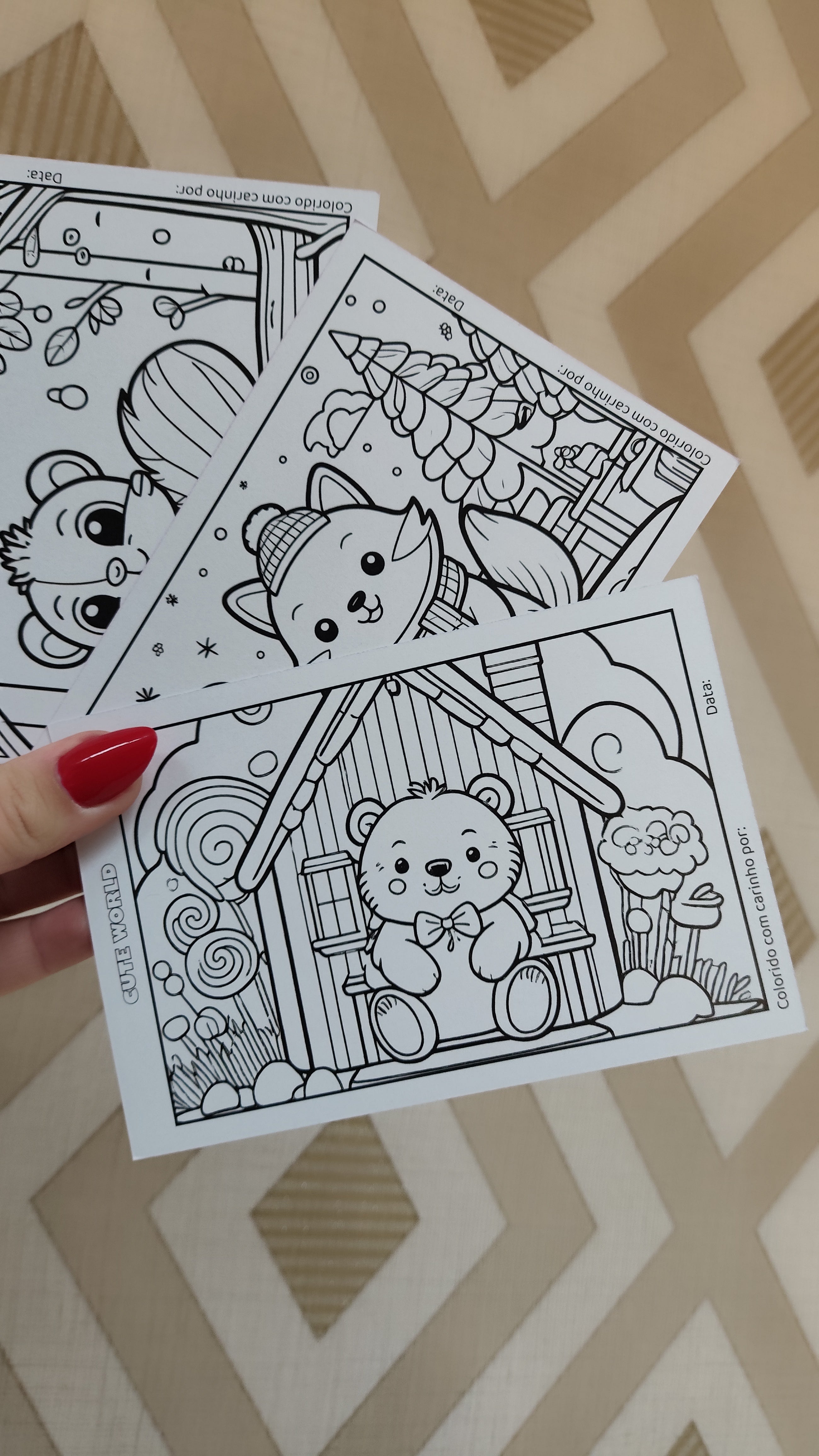 Kit com 9 Cartões para Colorir – World Cute – Papel Offset 240g – 10x15cm