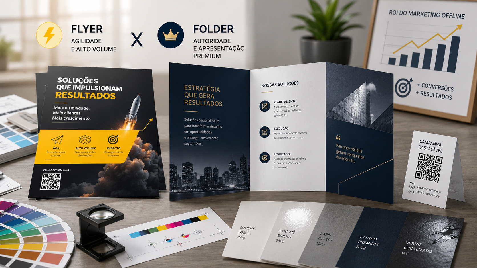 Folder e Flyer — Diferenças, Qualidades e Como Escolher para Ter Alto ROI