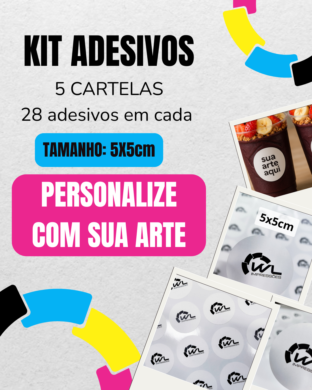 Kit com 5 cartelas de adesivos personalizados