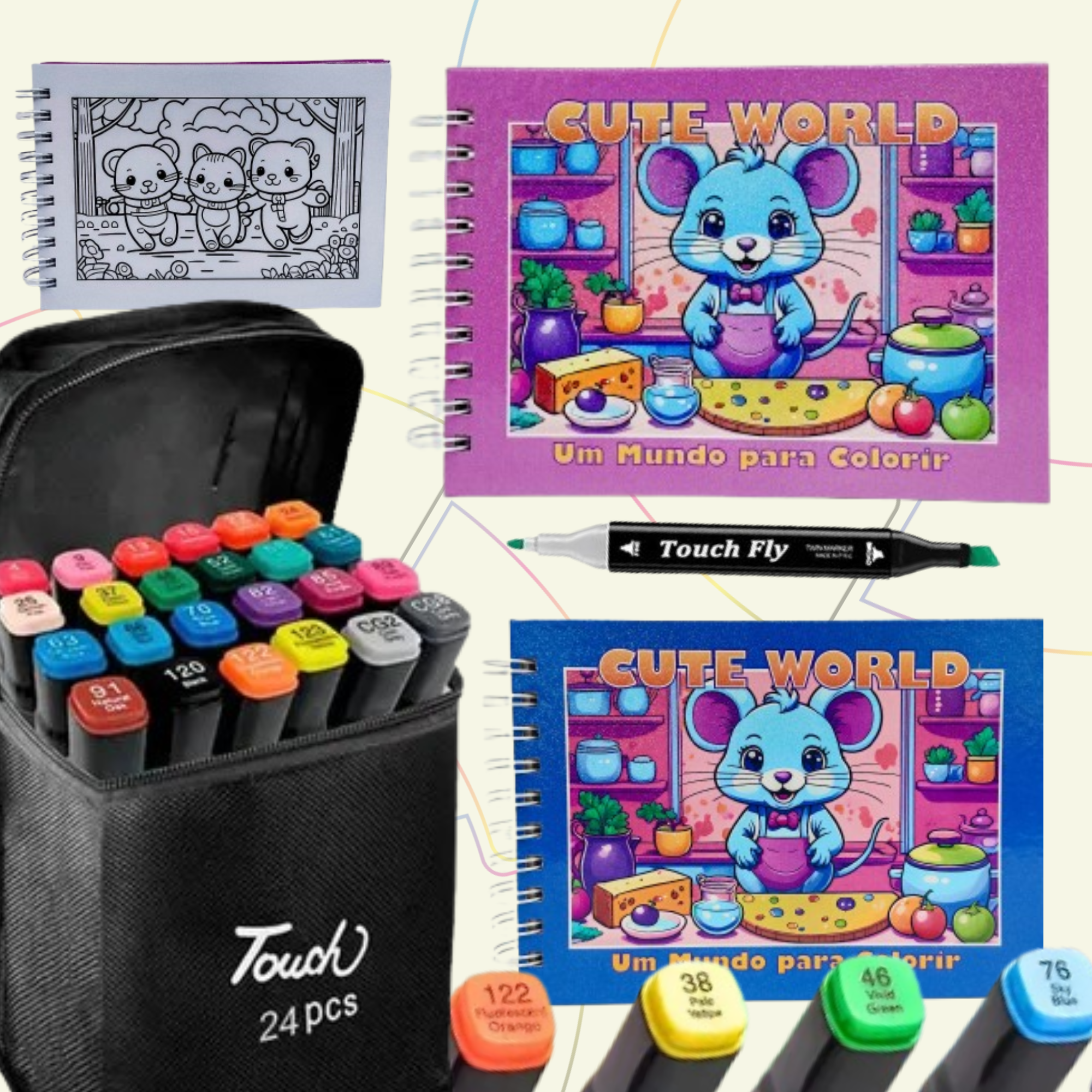 Kit de Colorir CUTE WORLD! 50 paginas - AZUL